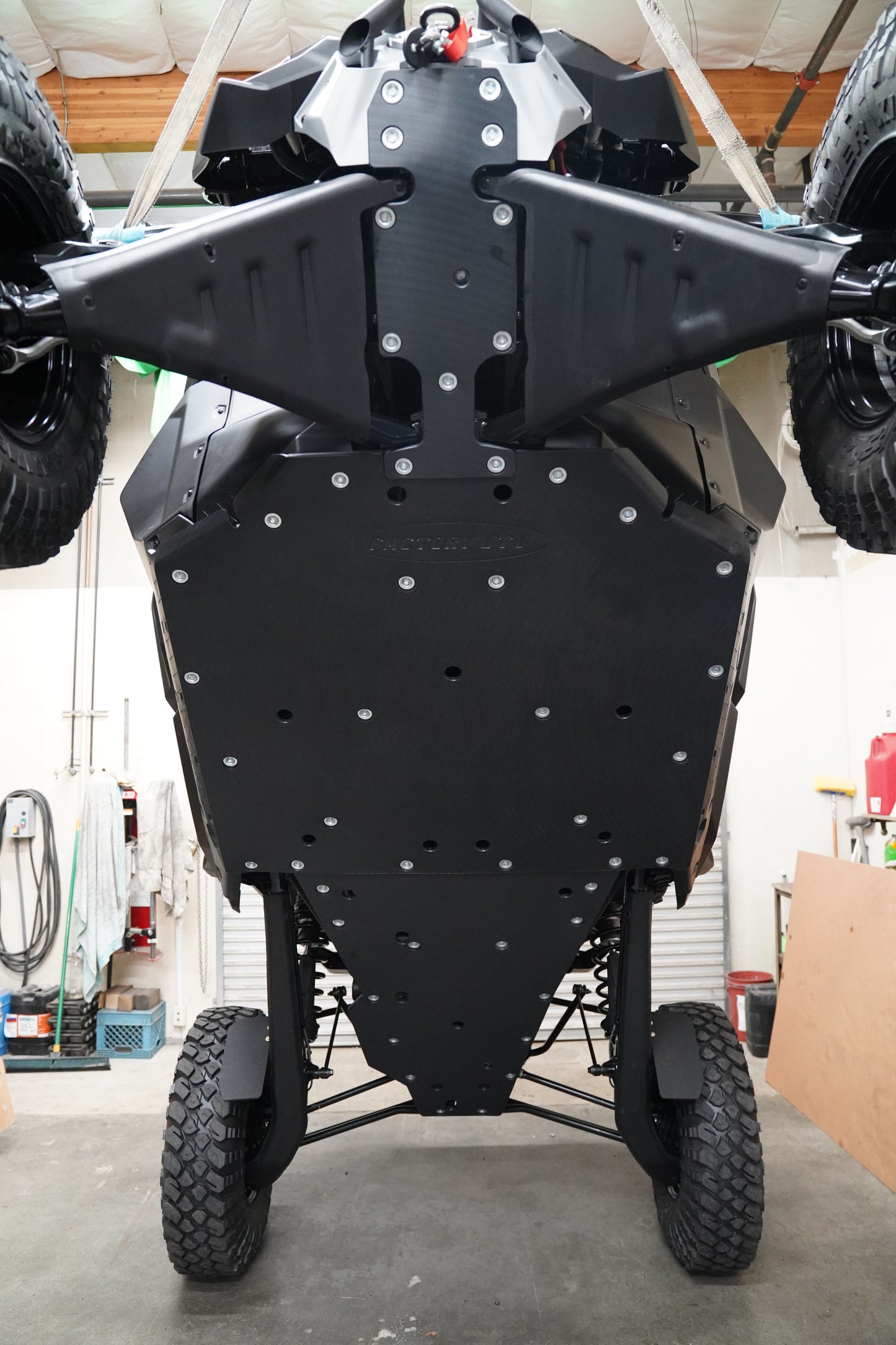 Factory UTV UHMW Skid Plate installed on Can-Am Maverick R X RC