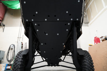 Factory UTV aluminum X-Brace upgrade installed with UHMW skid plate
