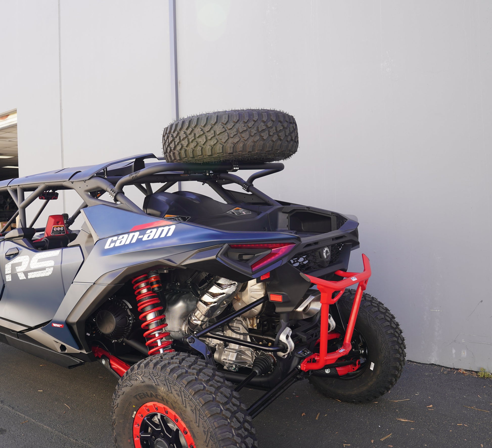 Can-Am Maverick R equipped with Factory UTV Mid-Height Spare Tire Mount