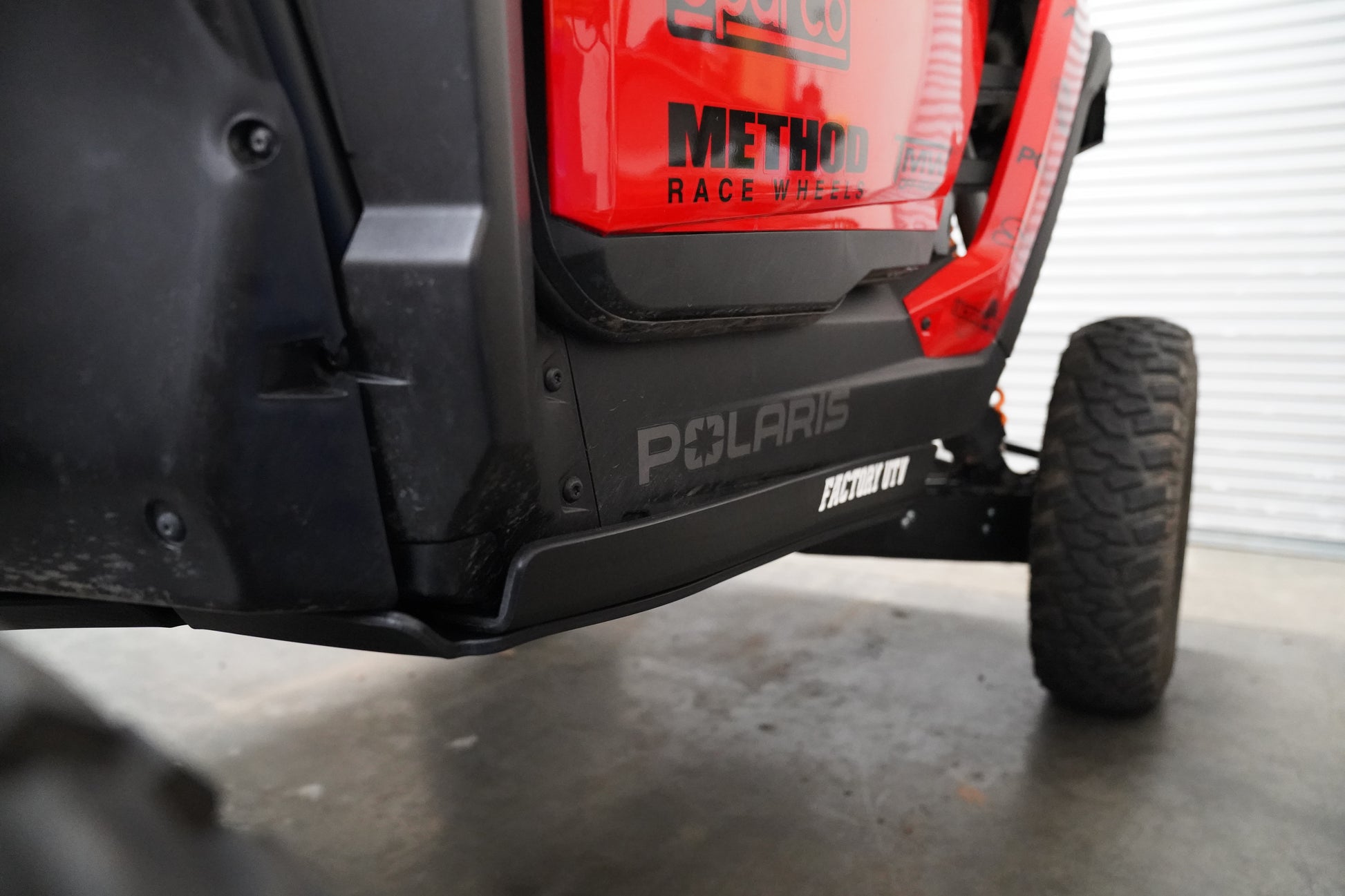 Close-up of UHMW rock slider material on Polaris RZR XP S 1000