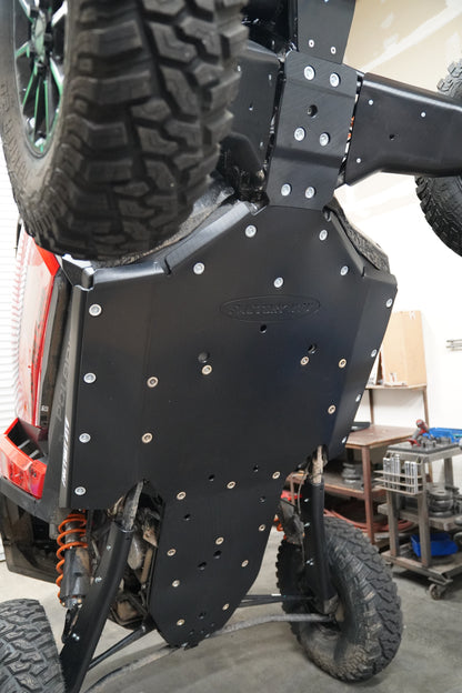 Bottom view of UHMW skid plate system on Polaris RZR XP S 1000