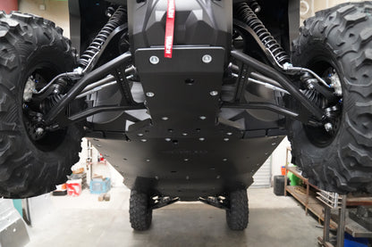 Close-up of UHMW material thickness on Yamaha Wolverine RMAX4 skid plate