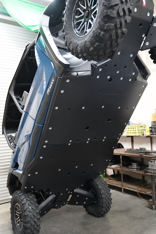 Bottom view of installed UHMW skid plate system on Yamaha Wolverine RMAX4